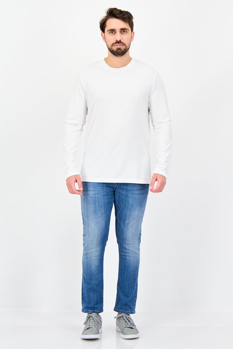 Celio Men Crew Neck Long Sleeve Solid T-Shirts, White - Image 4