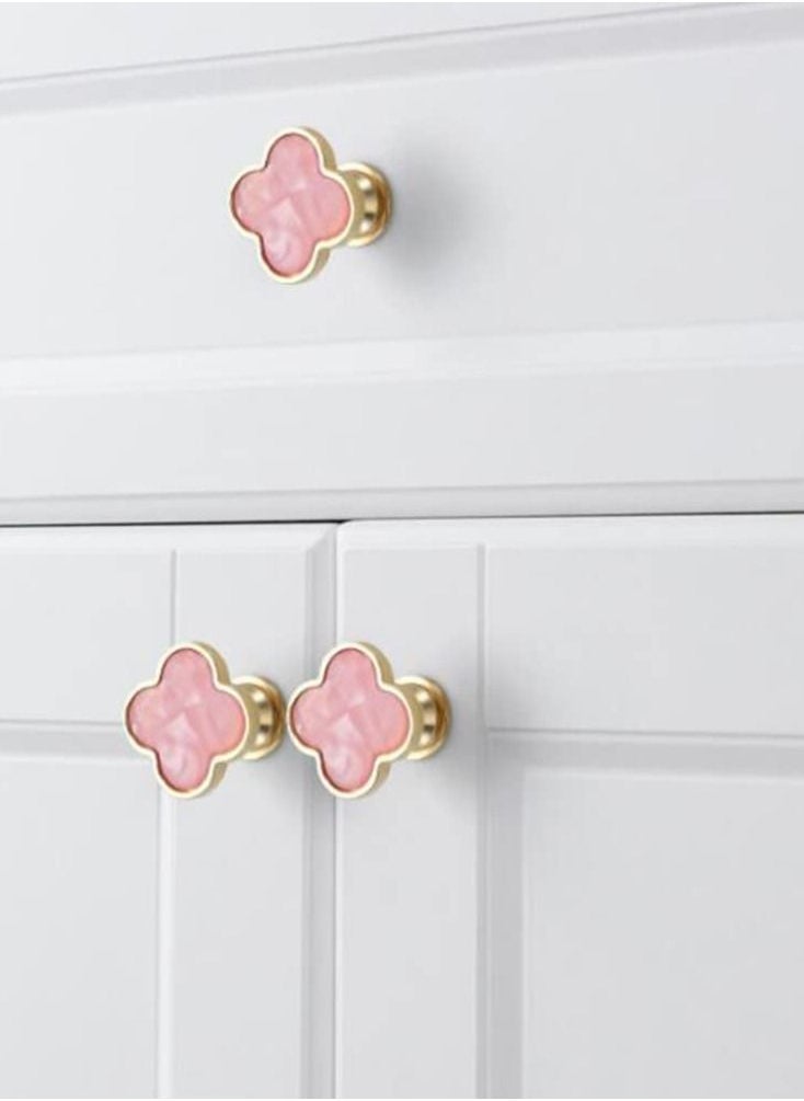 6 Pcs Clover Knobs Dresser Cabinets Kitchen Cupboard Pulls Drawer Wardrobe Shoe Cabinet Jewelry Box Pulls Furniture Coffee Table Single Hole Door Handles(Pink)  - Image 2
