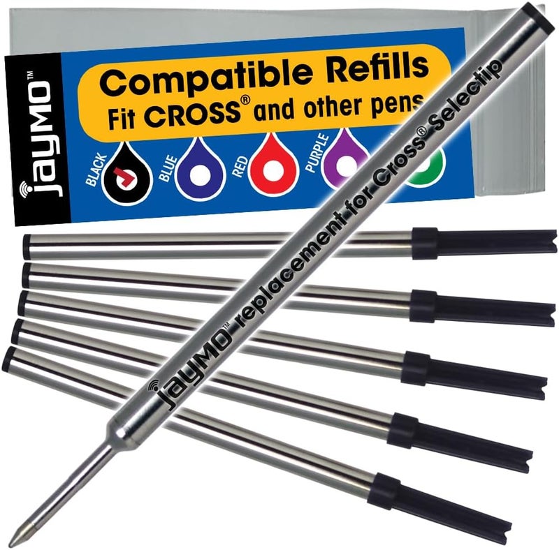 Jaymo Replacement for Cross Selectip 8523 - Measures 4.375 in / 111 mm Long - Gel Rolling Ball Pen Refill - 6 Black - Image 1