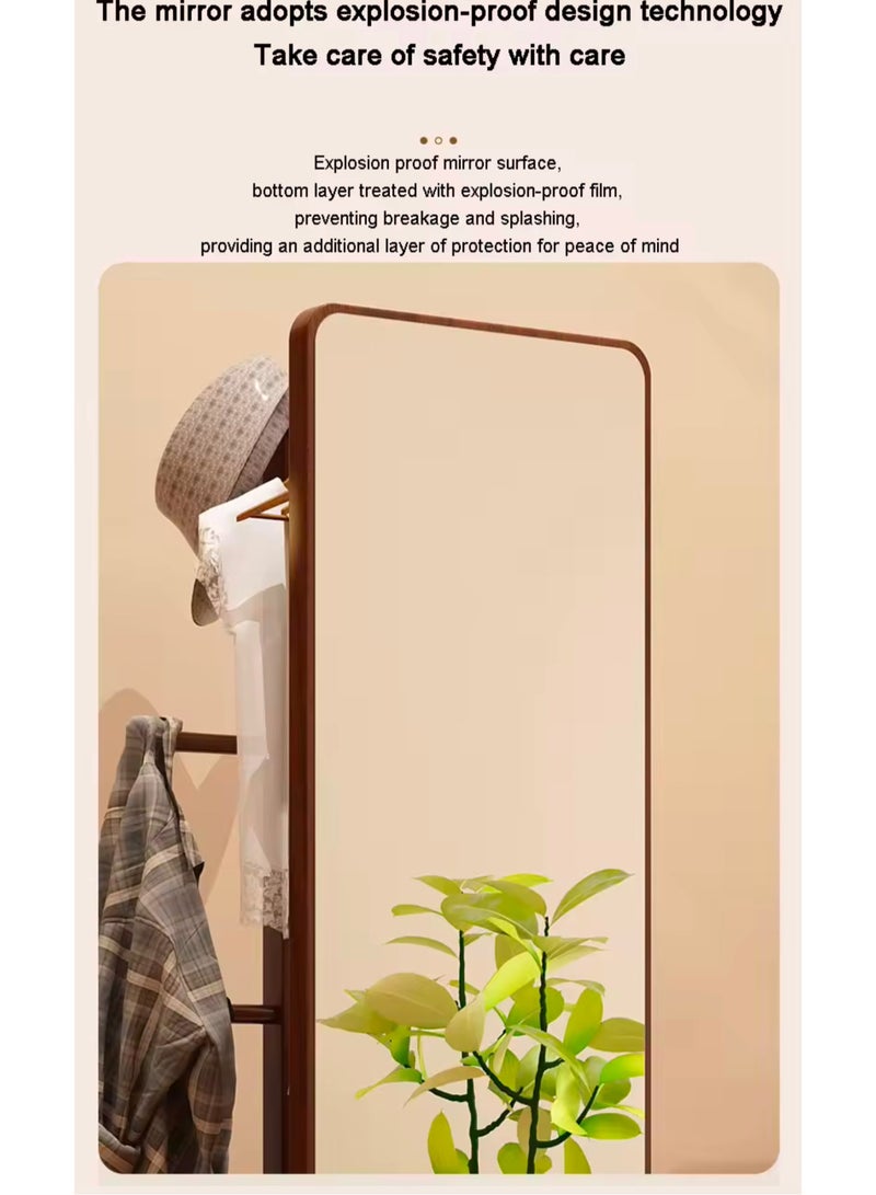 GT-Wheel Floor Mirror With Coat Rack Luxury Modern 360° Rotating Wood Full Body Length Mirror for Living Room and Bedroom  - Image 4