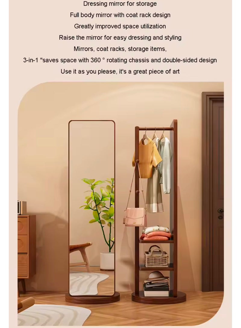 GT-Wheel Floor Mirror With Coat Rack Luxury Modern 360° Rotating Wood Full Body Length Mirror for Living Room and Bedroom  - Image 5