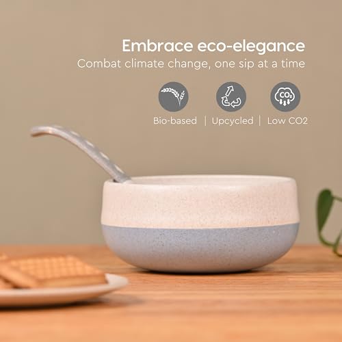 Eha Earth-Friendly Soup Bowls with Spoons|250 ml|Made with Rice Husk Biocomposite|Microwave Safe Bowls for Kitchen|Serving Bowl Set of 4|Pastel, Multicolor - Image 3
