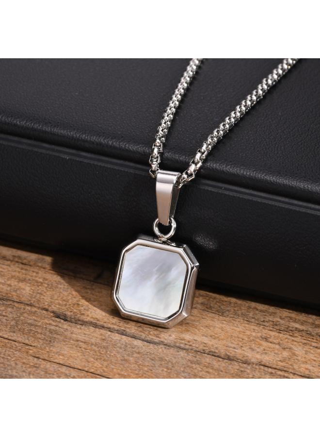 Stainless Steel Glue Dropping Black Square Pendant Men's Sweater Stacked Necklace Long Sweater Chain Accessories Nc-892 