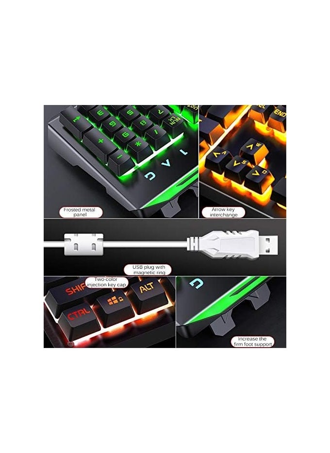 MEC - MEC 3 IN 1 Colorful Backlit Wired RGB Gaming Keyboard & Mouse Combo Set (Keyboard, Mouse, Headphone) With Mobile Phone Holder (BLACK) - Image 1