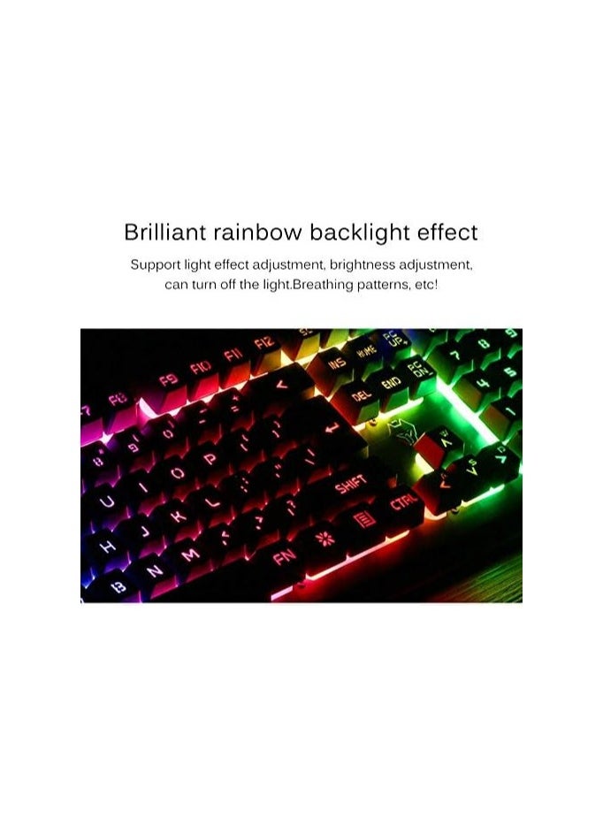 MEC - MEC 3 IN 1 Colorful Backlit Wired RGB Gaming Keyboard & Mouse Combo Set (Keyboard, Mouse, Headphone) With Mobile Phone Holder (BLACK) - Image 1