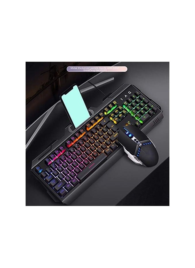 MEC - MEC 3 IN 1 Colorful Backlit Wired RGB Gaming Keyboard & Mouse Combo Set (Keyboard, Mouse, Headphone) With Mobile Phone Holder (BLACK) - Image 1