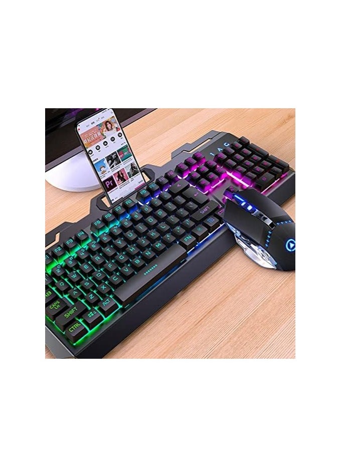 MEC - MEC 3 IN 1 Colorful Backlit Wired RGB Gaming Keyboard & Mouse Combo Set (Keyboard, Mouse, Headphone) With Mobile Phone Holder (BLACK) - Image 1