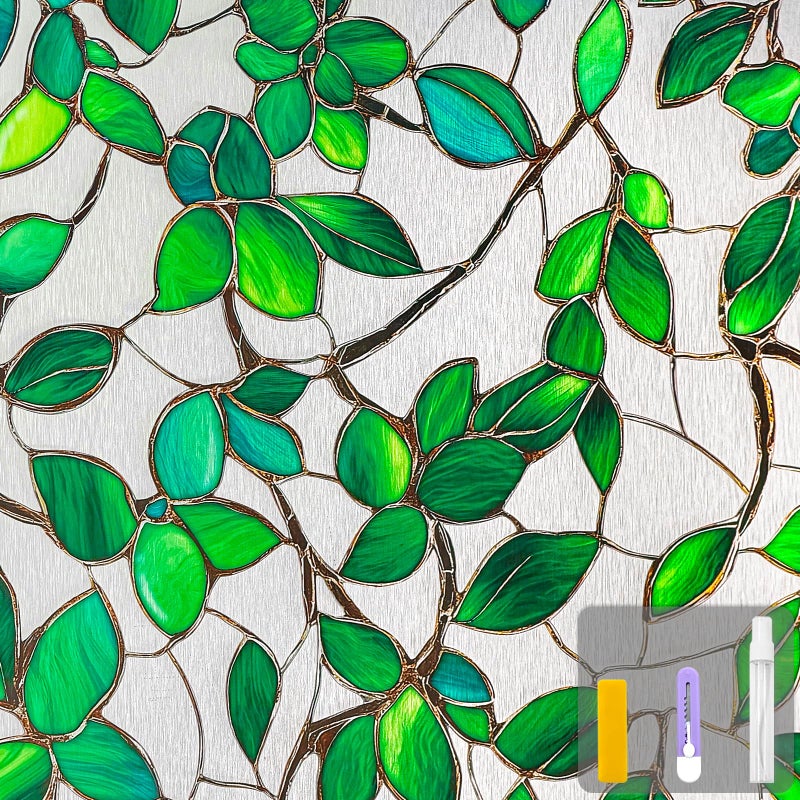 Countewol Greenery Leaf Static Cling Window Film Frosted Stained Glass Privacy Anti-Glare UV Protection for Home & Bathroom (Textured Greenery Leaf, 17.5 x 78.7 in) - Image 1