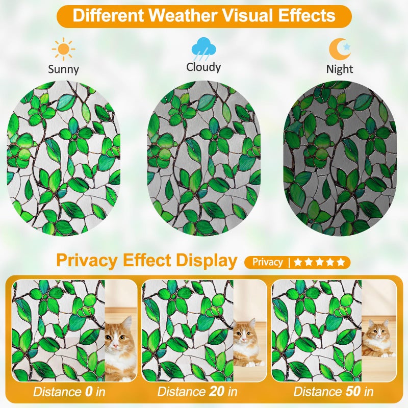 Countewol Greenery Leaf Static Cling Window Film Frosted Stained Glass Privacy Anti-Glare UV Protection for Home & Bathroom (Textured Greenery Leaf, 17.5 x 78.7 in) - Image 4