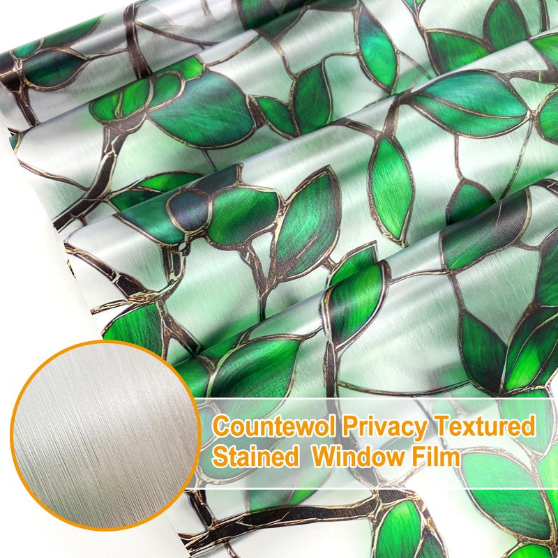 Countewol Greenery Leaf Static Cling Window Film Frosted Stained Glass Privacy Anti-Glare UV Protection for Home & Bathroom (Textured Greenery Leaf, 17.5 x 78.7 in) - Image 3