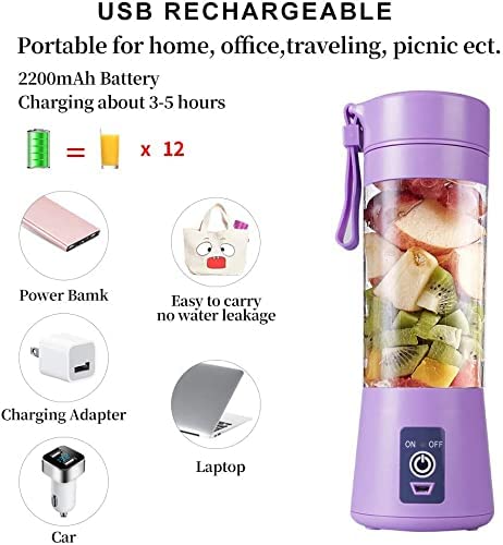 ShreejiIH Fito Atom Portable Blender Smoothie Milk Shake Protien Shake and Fresh Juice Handy Travel Juicer 2000 mAh Rechargeable Battery 37V Copper Motor 400ml Tritan Jar Blue - Image 5