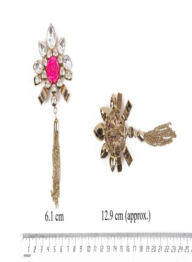 Mohan Shoppe Pink Golden Flower Brooch with Stones for Clothes,Dress Lapel,Boys and Men Size- 6.1 cm X 12.9 cm Approx,Package of 1 Piece - Image 4