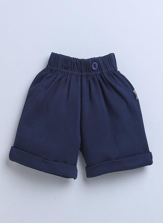 BUMZEE Navy & White Boys Half Sleeves Bodysuit & Short Set With Bow Suspender & Cap Age - 3-6 Months - Image 4