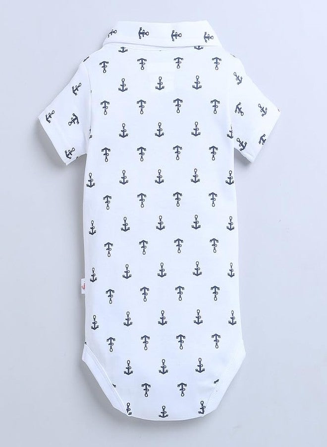 BUMZEE Navy & White Boys Half Sleeves Bodysuit & Short Set With Bow Suspender & Cap Age - 3-6 Months - Image 3