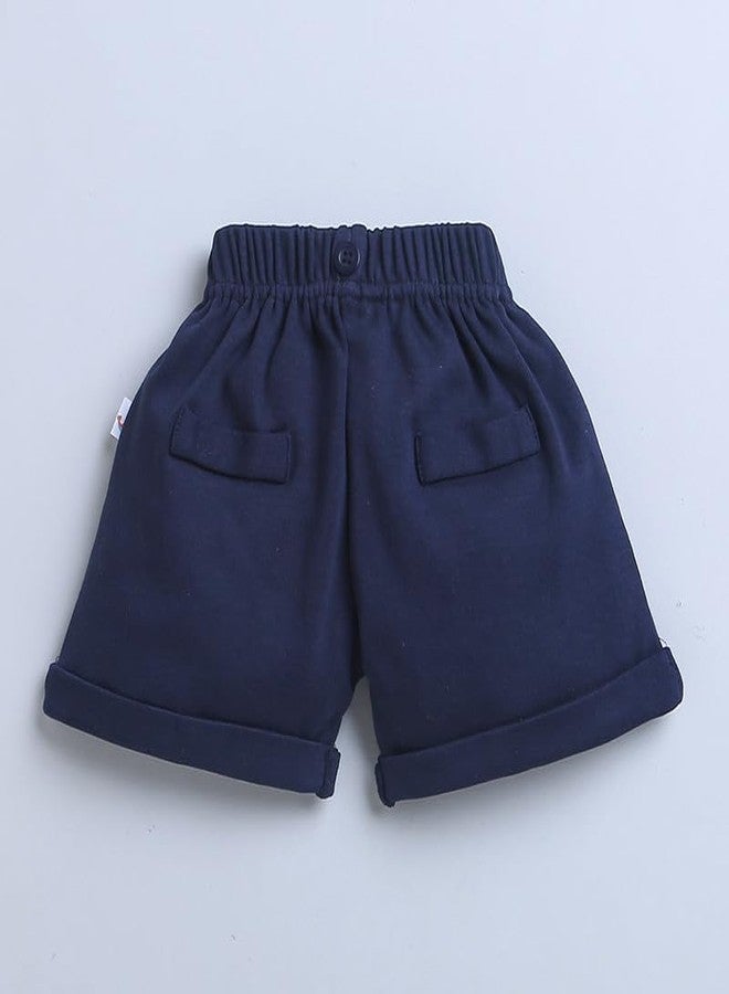 BUMZEE Navy & White Boys Half Sleeves Bodysuit & Short Set With Bow Suspender & Cap Age - 3-6 Months - Image 5