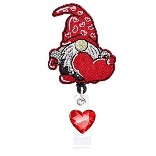 ReelFun Gnome with Heart Retractable Badge Reel ID Tag, with Alligator Clip,24in Nylon Cord, Nurse Office Employee Name Badge - Image 1