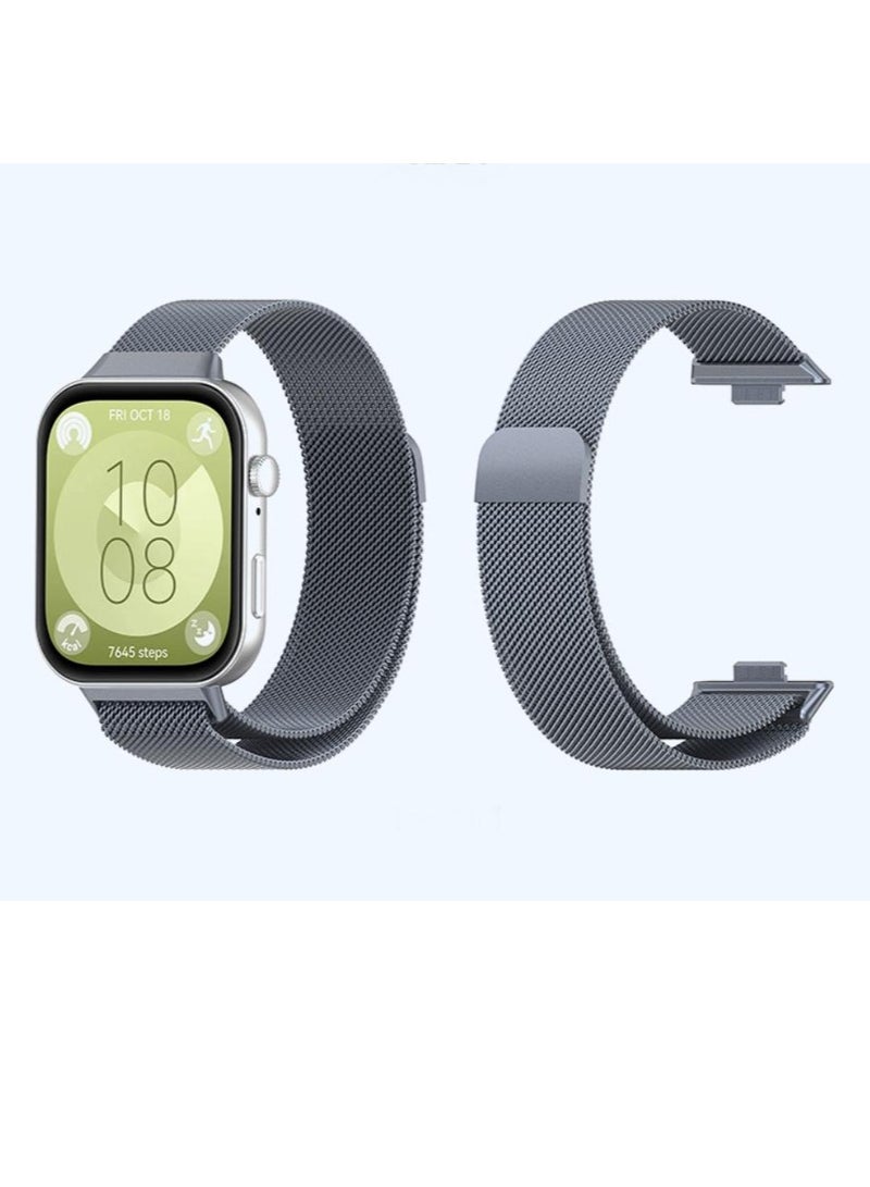 2-Pcs Watch Strap Suitable for Huawei Watch Fit 3 metal Milanese Magnetic Loop Watch Strap Black and Grey - Image 2