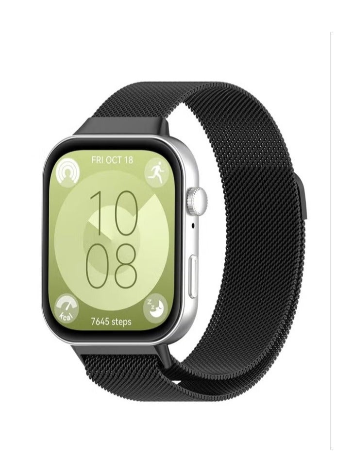 2-Pcs Watch Strap Suitable for Huawei Watch Fit 3 metal Milanese Magnetic Loop Watch Strap Black and Grey - Image 3