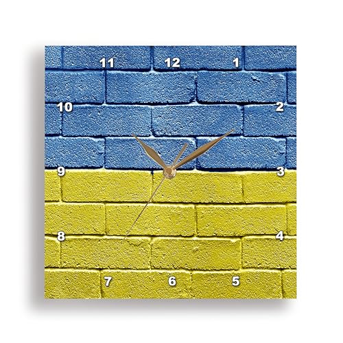 3dRose DPP_157006_1 National Flag of Ukraine Painted onto a Brick Wall Ukrainian Wall Clock, 10 by 10-Inch - Image 1