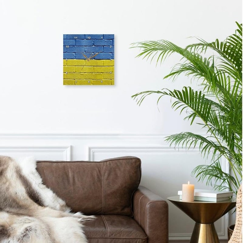 3dRose DPP_157006_1 National Flag of Ukraine Painted onto a Brick Wall Ukrainian Wall Clock, 10 by 10-Inch - Image 2