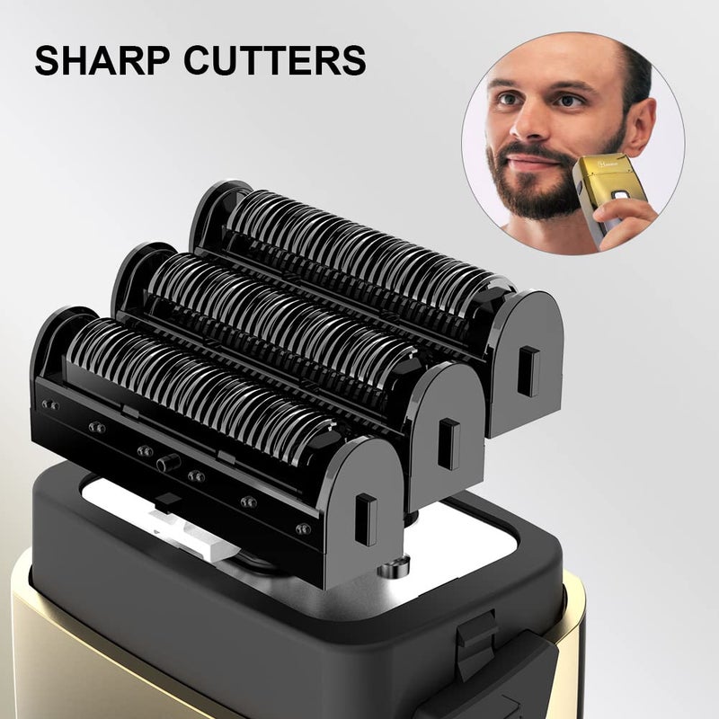 Hatteker Foil Head Shaver Triple Blades Electric Shaver Razor for Men Close Bald Head Barber Trimmer Waterproof Wet & Dry, Cordless, Gold - Image 4
