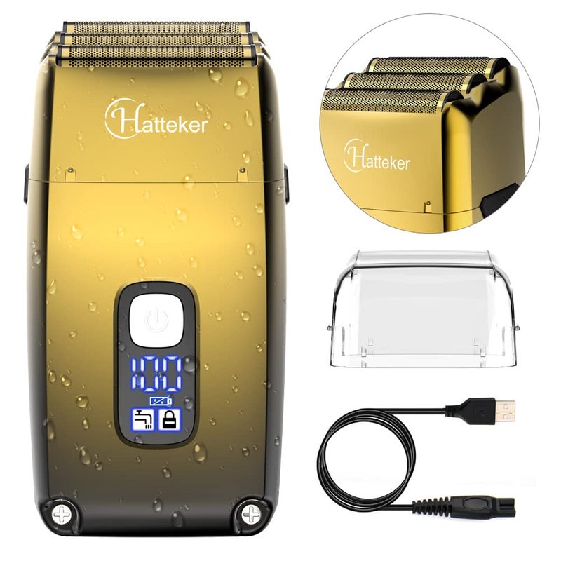 Hatteker Foil Head Shaver Triple Blades Electric Shaver Razor for Men Close Bald Head Barber Trimmer Waterproof Wet & Dry, Cordless, Gold - Image 1