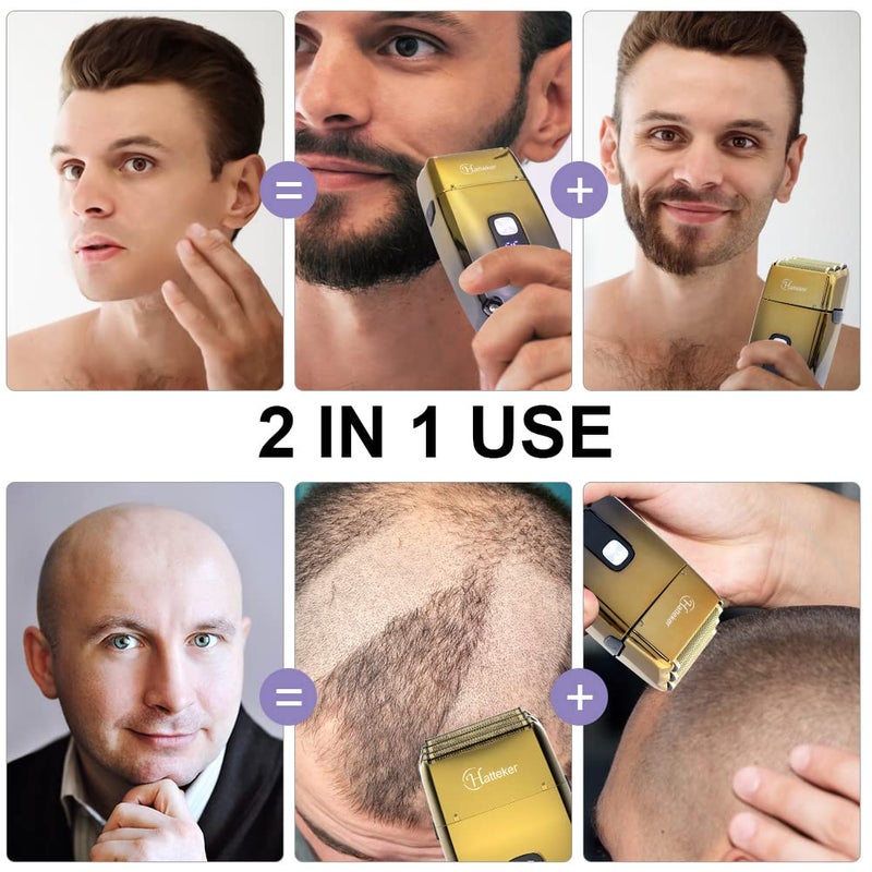 Hatteker Foil Head Shaver Triple Blades Electric Shaver Razor for Men Close Bald Head Barber Trimmer Waterproof Wet & Dry, Cordless, Gold - Image 3