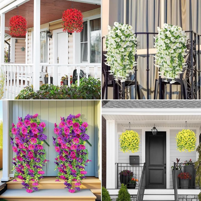 Goodern Artificial Hanging Flowers Plants,2PCS Fake Hanging Plants for Indoor Outdoor Decoration Faux Silk UV Sun Protection Look Real for Wall Home Planter Porch Garden Wedding Decoration-Yellow - Image 5