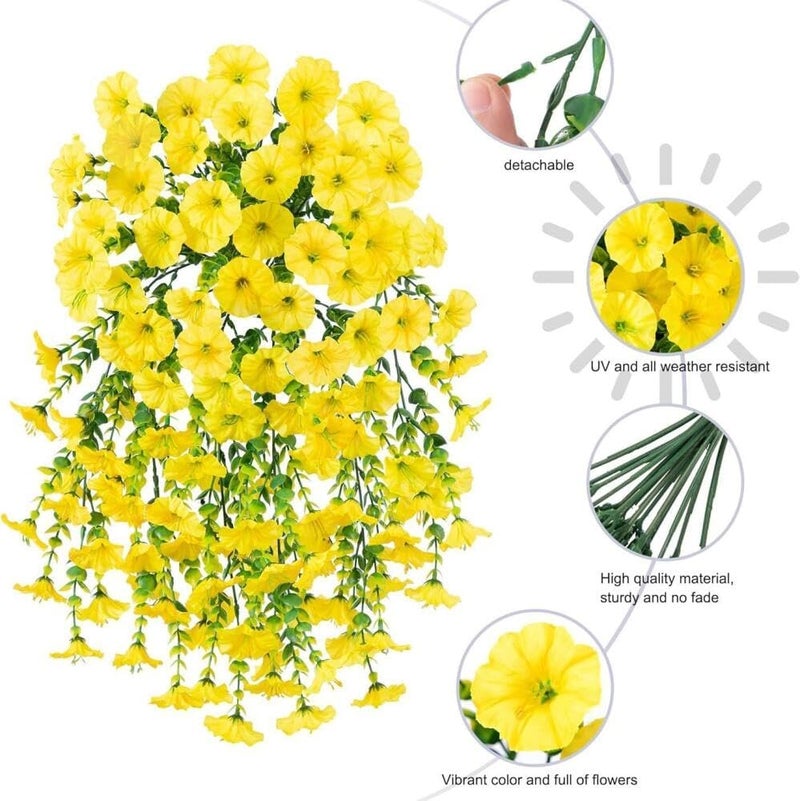 Goodern Artificial Hanging Flowers Plants,2PCS Fake Hanging Plants for Indoor Outdoor Decoration Faux Silk UV Sun Protection Look Real for Wall Home Planter Porch Garden Wedding Decoration-Yellow - Image 4