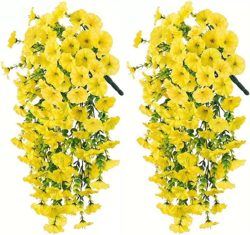 Goodern Artificial Hanging Flowers Plants,2PCS Fake Hanging Plants for Indoor Outdoor Decoration Faux Silk UV Sun Protection Look Real for Wall Home Planter Porch Garden Wedding Decoration-Yellow - Image 1