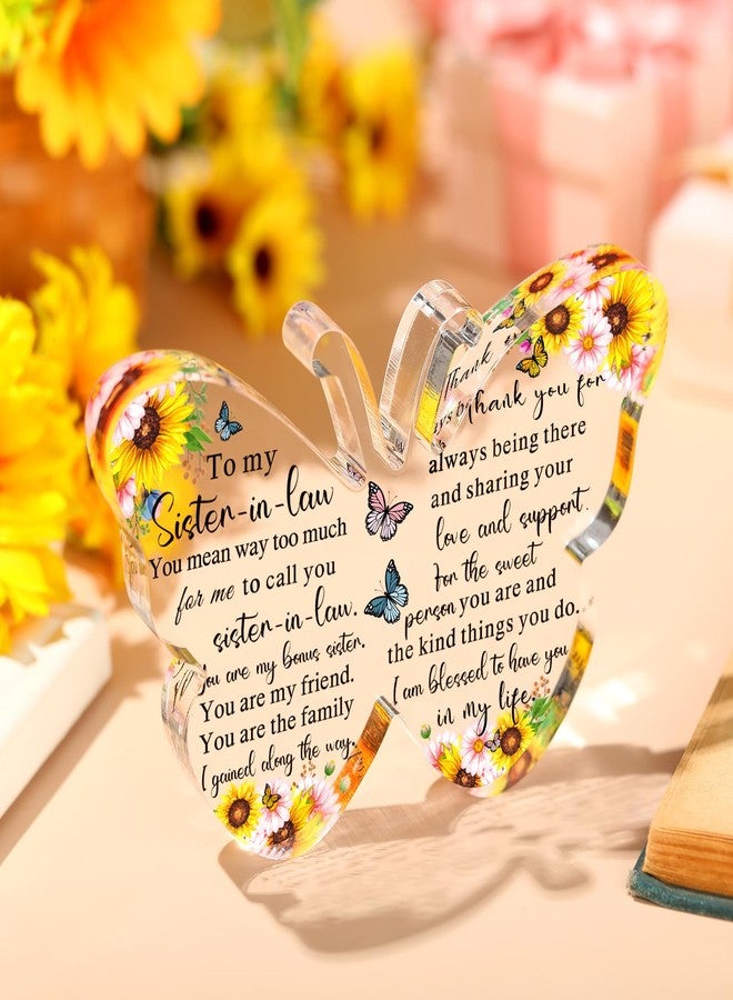 Barydat هدايا من الأخت إلى أخت الزوجة - هدايا عيد ميلاد على شكل فراشة - هدايا شكر للأخت - لوحات وشعارات أكريليك مزخرفة (إلى أختي) - Image 2