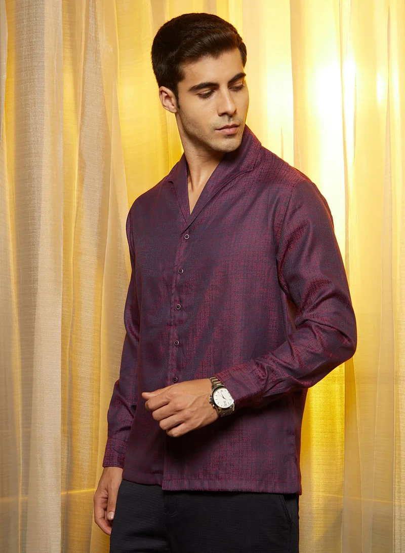 Campus Sutra Men's Violet Purple Distortion-Texture Shirt