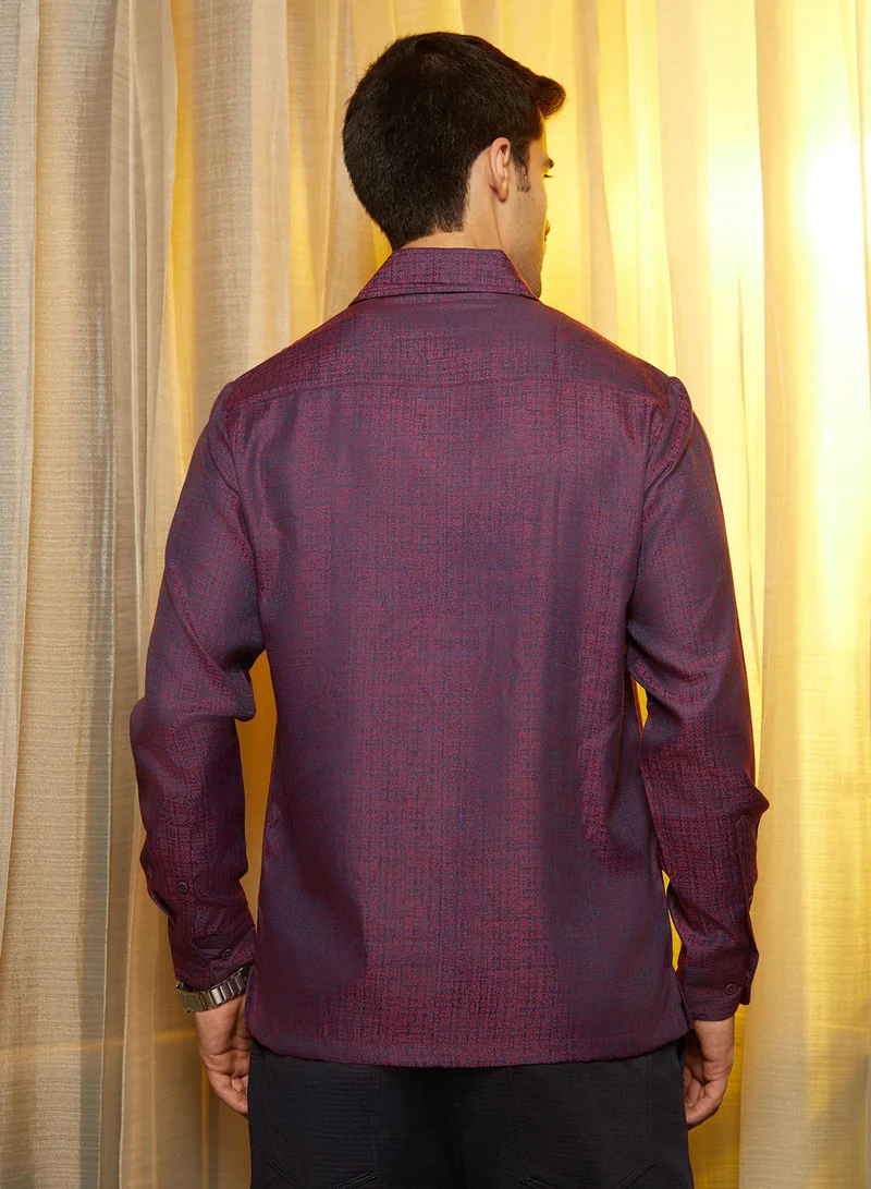 Campus Sutra Men's Violet Purple Distortion-Texture Shirt