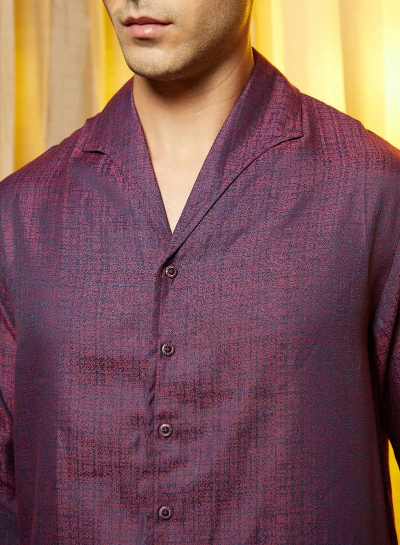 Campus Sutra Men's Violet Purple Distortion-Texture Shirt