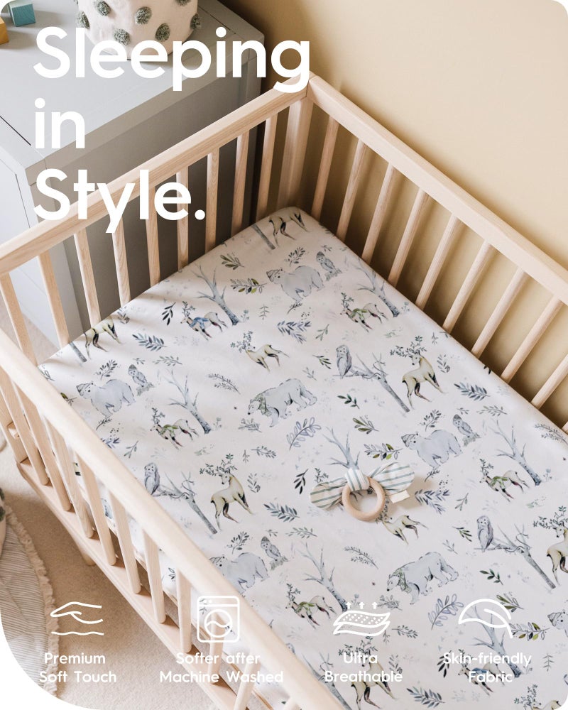 TotBasic Ultra Soft Pack N Play Sheets - Fitted, Premium Jersey Knit, Stretchy Neutral, Woodland Mini Crib Sheets for Graco Pack and Play, 2 Pack (Deer&Rabbit) - Image 3