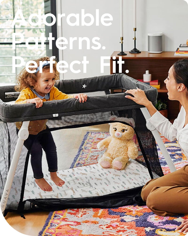 TotBasic Ultra Soft Pack N Play Sheets - Fitted, Premium Jersey Knit, Stretchy Neutral, Woodland Mini Crib Sheets for Graco Pack and Play, 2 Pack (Deer&Rabbit) - Image 2