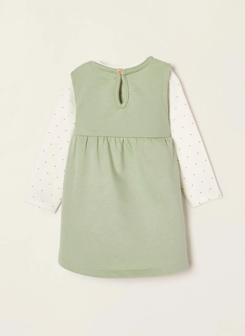زيبي Bodysuit + Dress in Cotton for Newborn Baby Girls 'Hedgehog', Green/White