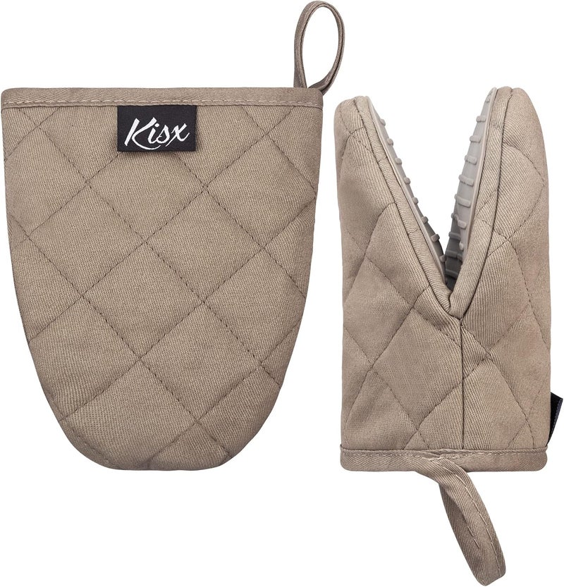 Kisx Oven Mitts Heat Resistant – (Grey Color) Mini Oven Mitts, Silicone Gloves Heat Resistant, Kitchen Gloves for Cooking, Silicone Oven Mitts & Pot Holders Sets, Kitchen Pot Holders & Oven Mitts Sets - Image 1