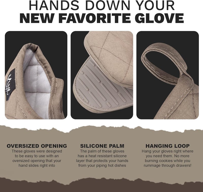 Kisx Oven Mitts Heat Resistant – (Grey Color) Mini Oven Mitts, Silicone Gloves Heat Resistant, Kitchen Gloves for Cooking, Silicone Oven Mitts & Pot Holders Sets, Kitchen Pot Holders & Oven Mitts Sets - Image 2