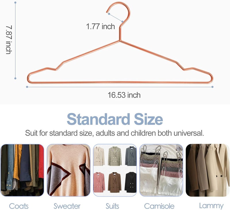 SPECILITE Metal Hangers 30 Pack Heavy Duty, Strong Wire Clothes Hangers with Notches, Space Saving Hangers Bulk for Standard Size Coats, Shirts, Suits, Pants, Shiny Rose Gold - Image 2