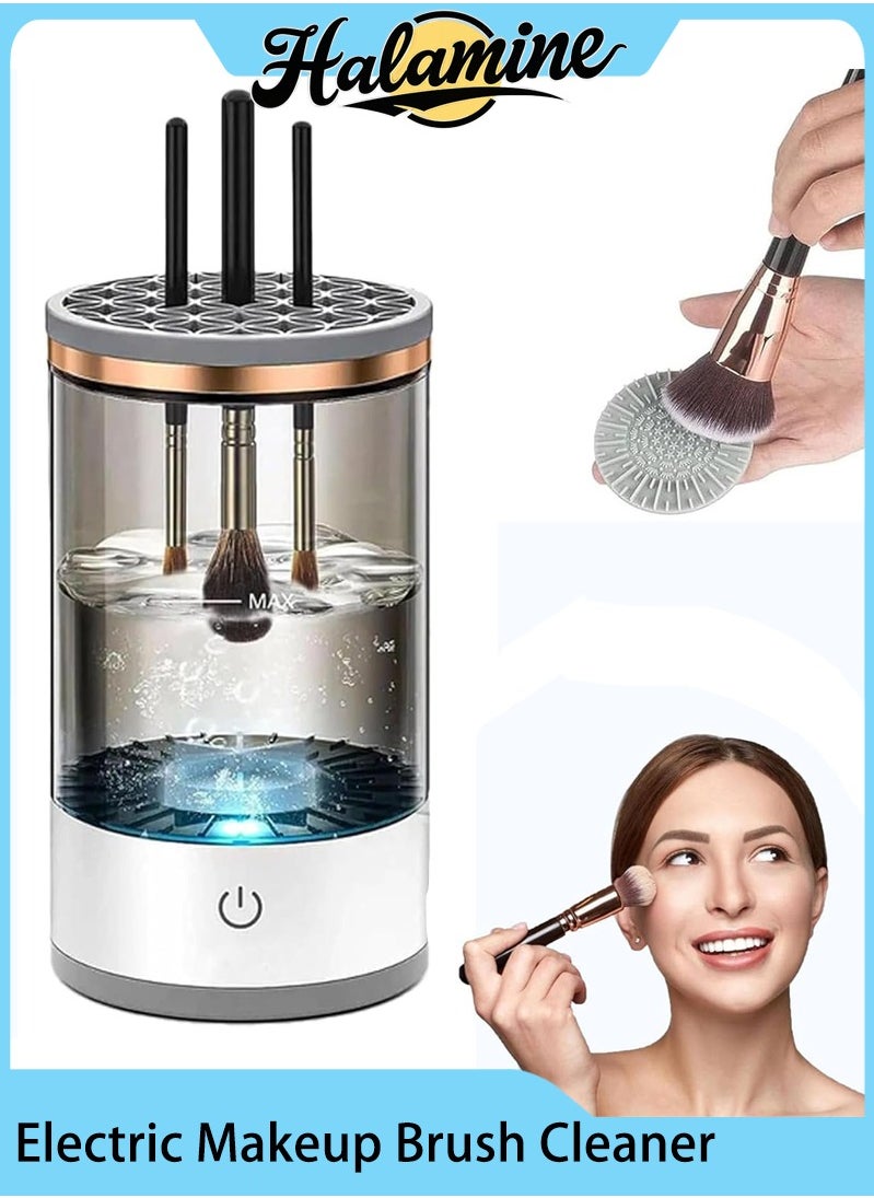 Halamine - Electric Makeup Brush Cleaner， Portable and rechargeable Automatic Spinner Cosmetics Brushes Cleaning Tools for All Size Beauty Makeup Brushes, One-Click Operation, White - Image 1