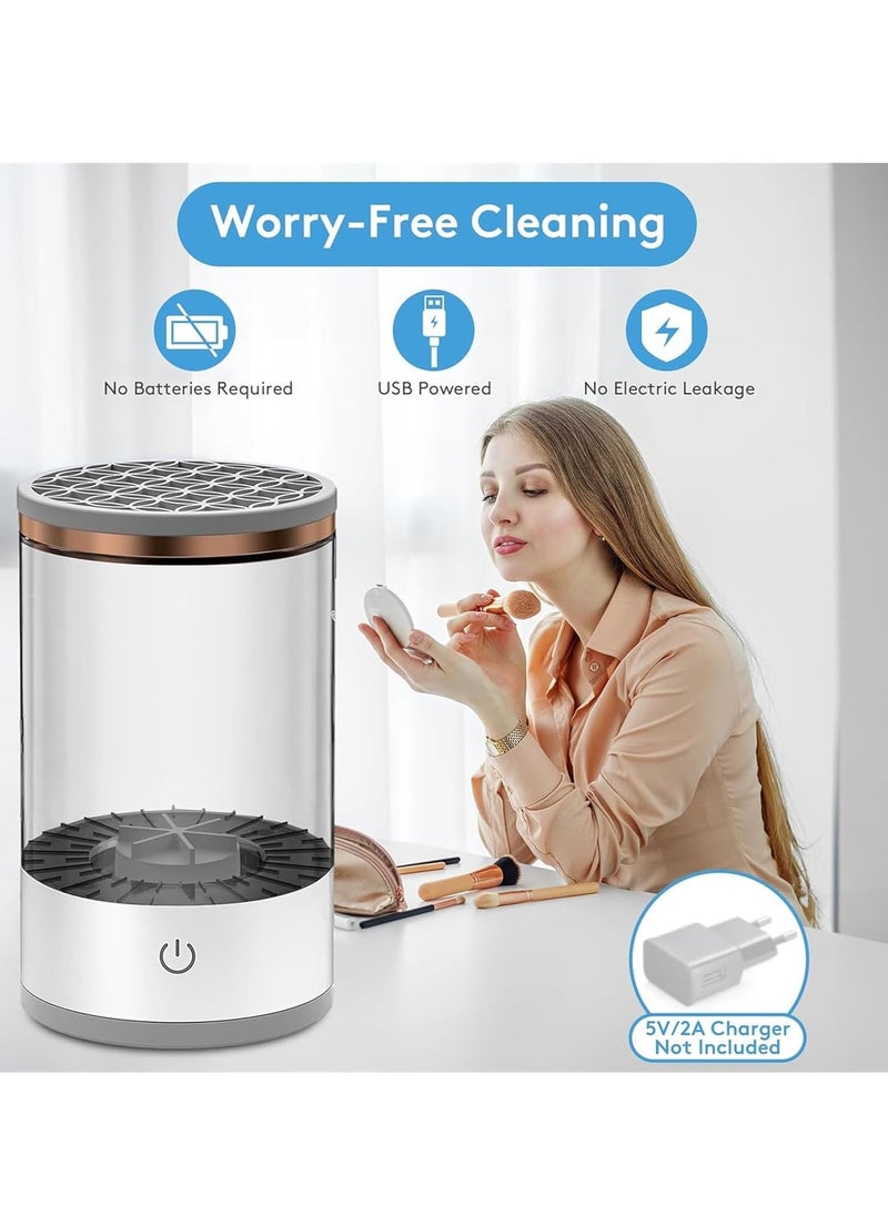 Halamine - Electric Makeup Brush Cleaner， Portable and rechargeable Automatic Spinner Cosmetics Brushes Cleaning Tools for All Size Beauty Makeup Brushes, One-Click Operation, White - Image 1