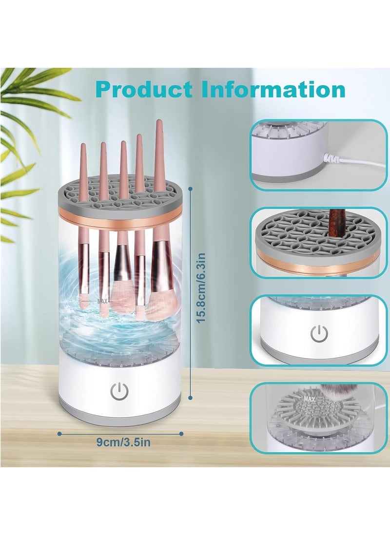 Halamine - Electric Makeup Brush Cleaner， Portable and rechargeable Automatic Spinner Cosmetics Brushes Cleaning Tools for All Size Beauty Makeup Brushes, One-Click Operation, White - Image 1