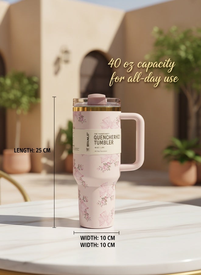 Stanley Pink Bow Insulated Cup Gift Set: A Stylish, Large-Capacity 40-Ounce Stainless Steel “Ice King” Cup - Image 5