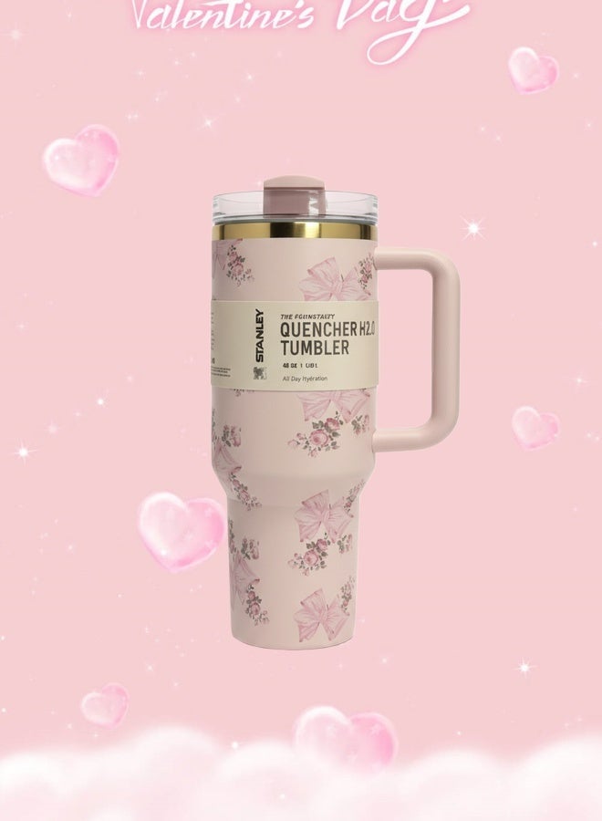 Stanley Pink Bow Insulated Cup Gift Set: A Stylish, Large-Capacity 40-Ounce Stainless Steel “Ice King” Cup - Image 2
