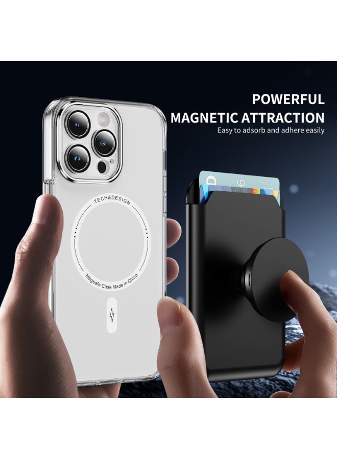 MagSafe Magnetic Wallet Card Holder with Stand | Strong Magnetic Snap-On, Dual Card Slots, Expandable Grip, Compatible with Magnetic Phone Cases & Wireless Charging Phones (Black) - Image 1