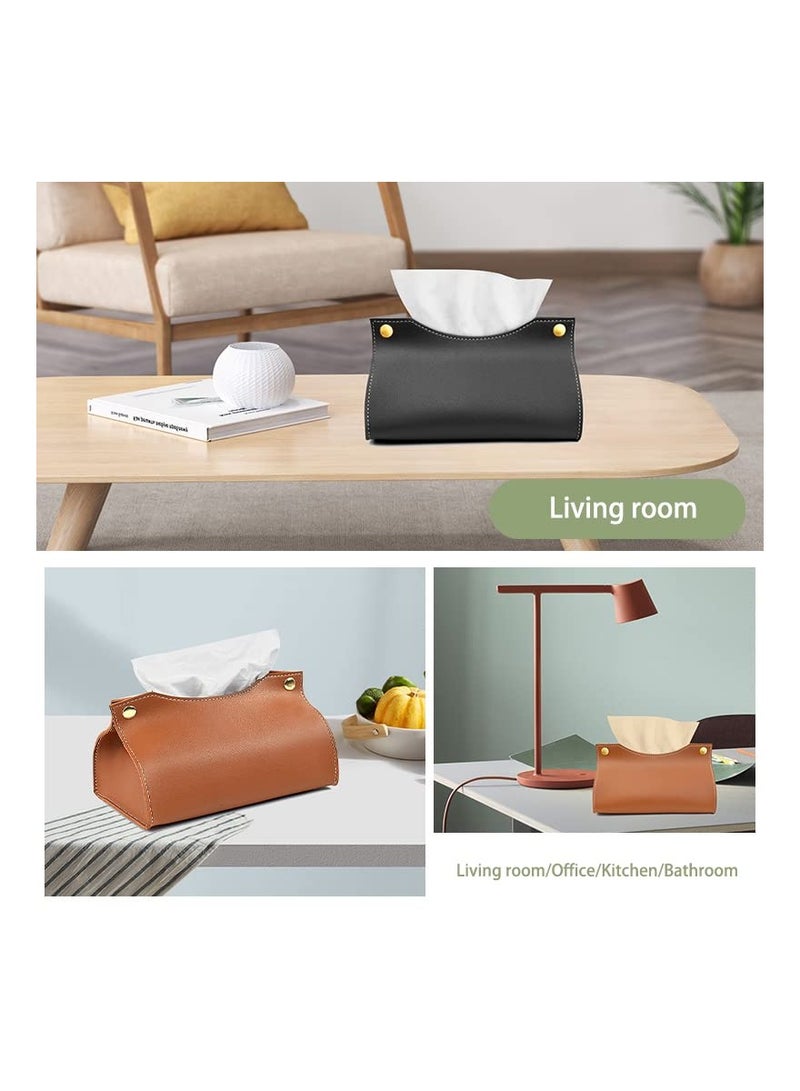 Excefore Tissue Box Cover, PU Leather Tissue Box Covers, Modern Tissue Cover Decorative Facial Tissue Organizer for Bathroom, Vanity Countertop, Tabletop, Car, Desk (Brown) - Image 5