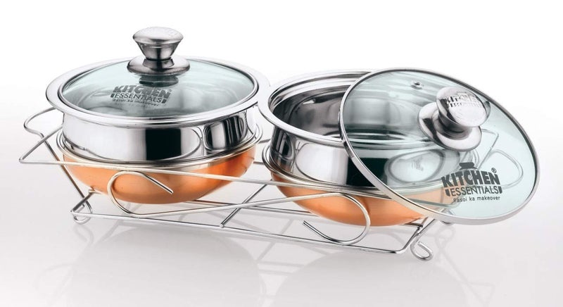 Kitchen Essentials Stainless Steel Cook And Serve Set With Lid And Stand, 2 Piece (Silver) - Image 3