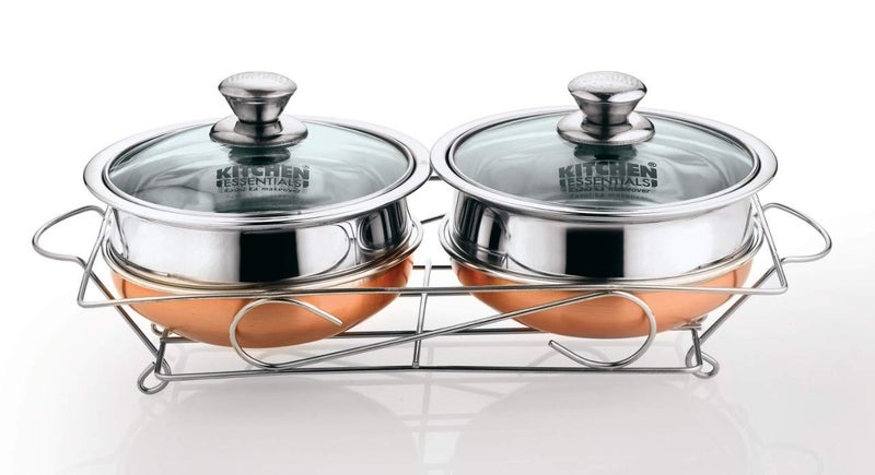 Kitchen Essentials Stainless Steel Cook And Serve Set With Lid And Stand, 2 Piece (Silver) - Image 1