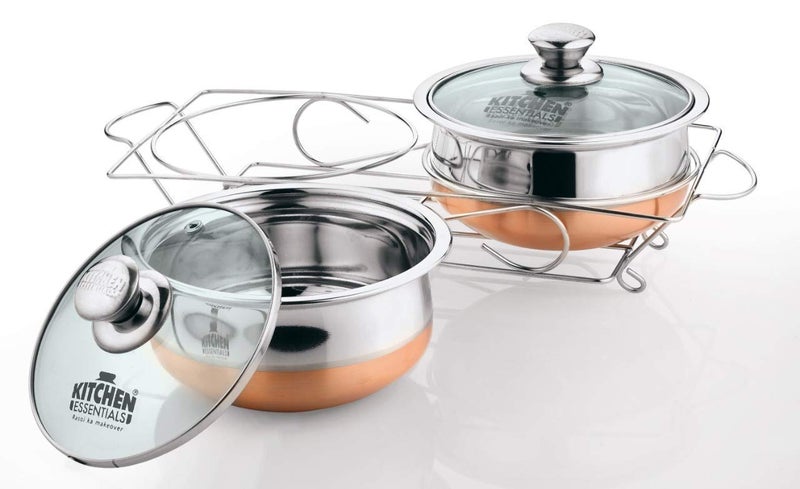 Kitchen Essentials Stainless Steel Cook And Serve Set With Lid And Stand, 2 Piece (Silver) - Image 2